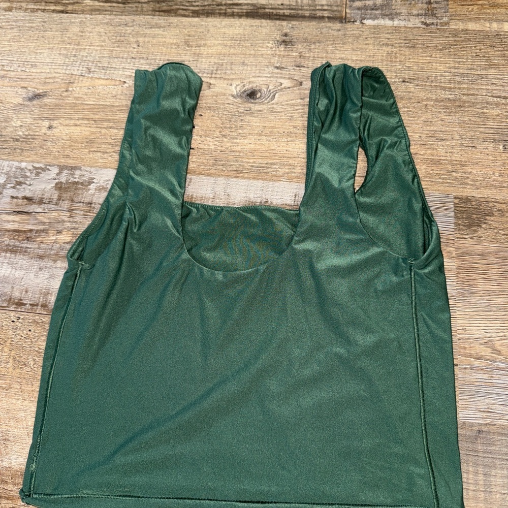 Aerie SMOOTHEZ Green Cropped Tank Top Buttery Soft Stretch Athleisure Women M - Picture 4 of 6